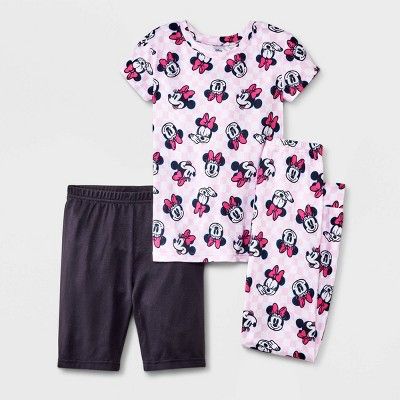 Girls' Disney Minnie Mouse 3pc Pajama Set - Pink | Target