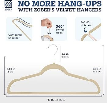 Zober Velvet Hangers 50 Pack - Ivory Hangers for Coats, Pants & Dress Clothes - Non Slip Clothes ... | Amazon (US)