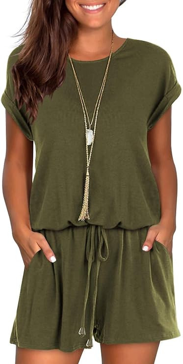Mokayee Womens Summer Cute Front Tie Short Jumpsuits Rompers with Pockets | Amazon (US)