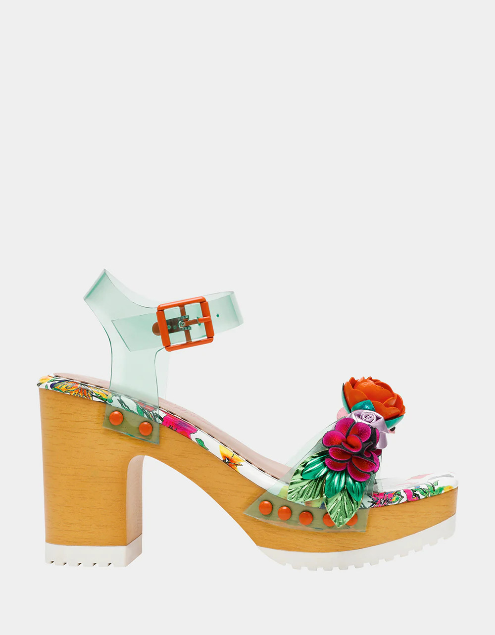 RAYYNA TEAL MULTI Square-Toe Wood Bottom Heel | Women's Heels | Betsey Johnson