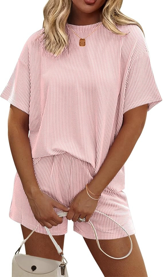 Ekouaer Womens Pajama Sets Short Sleeve Lounge Sets 2 Piece Pjs Tops and Shorts Outfits Matching ... | Amazon (US)