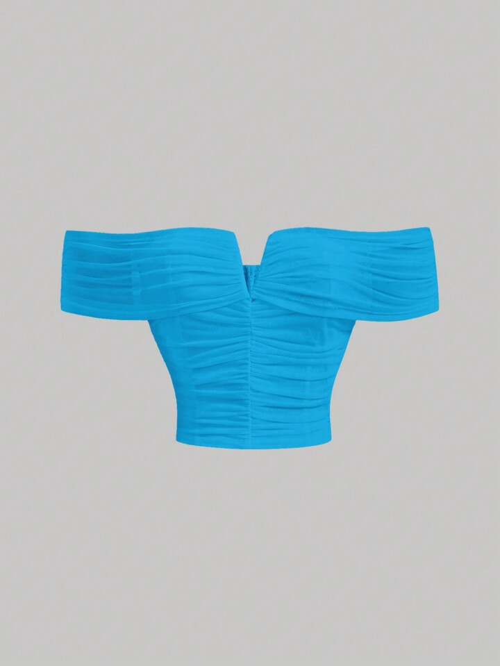 SHEIN MOD Off Shoulder Ruched Mesh Top | SHEIN USA | SHEIN