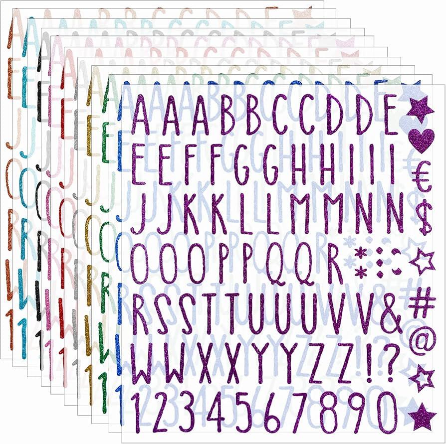 Glitter Alphabet Letter Stickers 800 Pieces 10 Sheets letter and Number Stickers Self Adhesive Al... | Amazon (US)