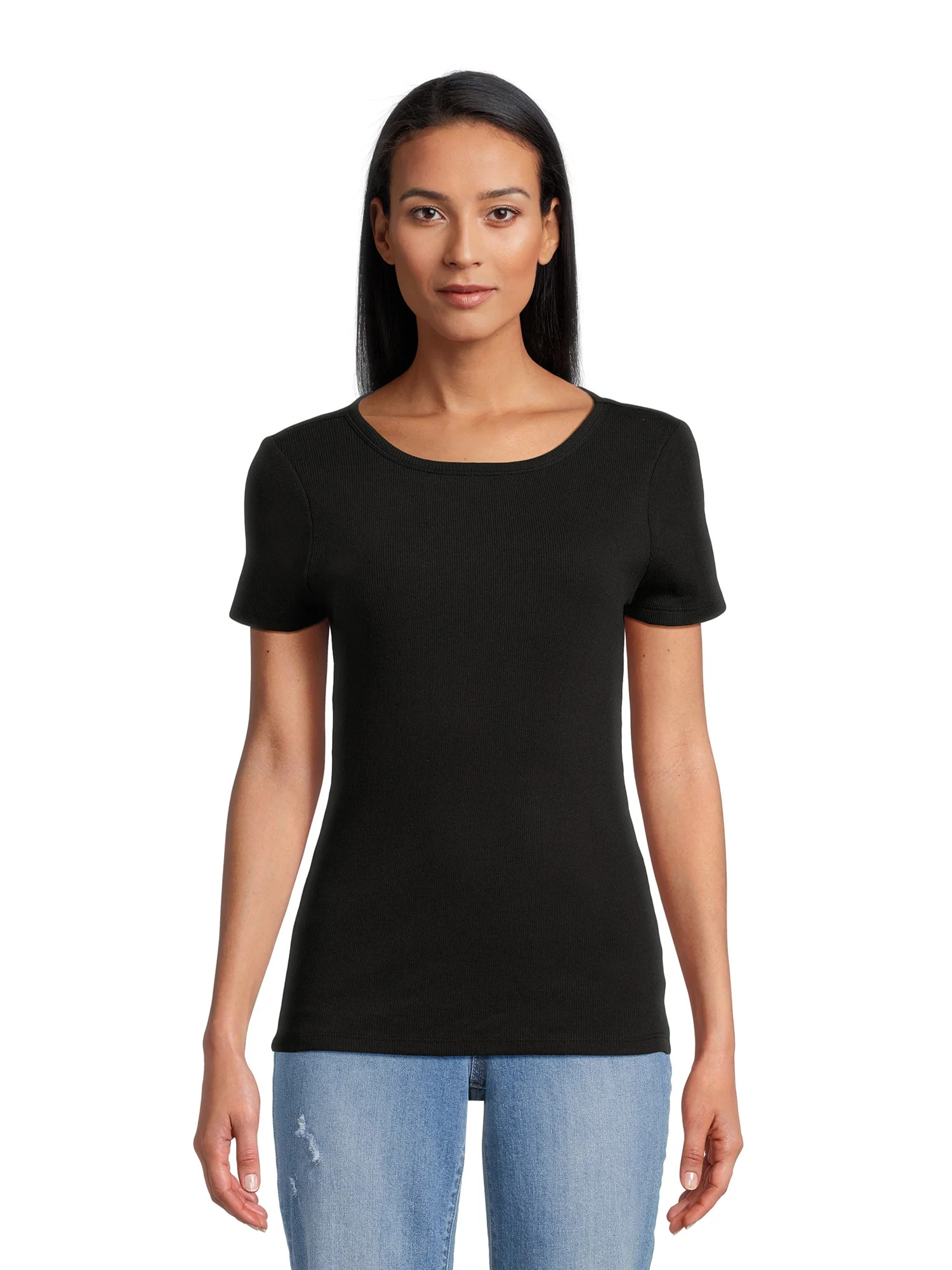 Time and Tru Women’s Rib Tee with Short Sleeves, Available in 1-Pack, Sizes XS-XXXL | Walmart (US)