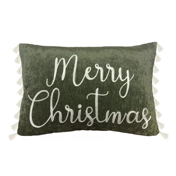 16"x24" Mel Merry Christmas Lace Embroidered Chenille Throw Pillow with Side Tassel - Décor Ther... | Target