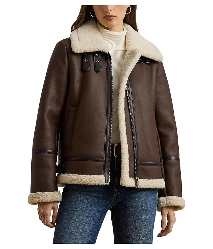 Women's Lauren Ralph Lauren Faux Leather Single Breasted Jacket | Zappos
