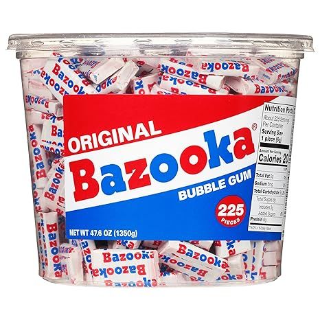 Bazooka Bubble Gum Individually Wrapped Pink Chewing Gum in Original Flavor - 225 Count Bulk Bubb... | Amazon (US)