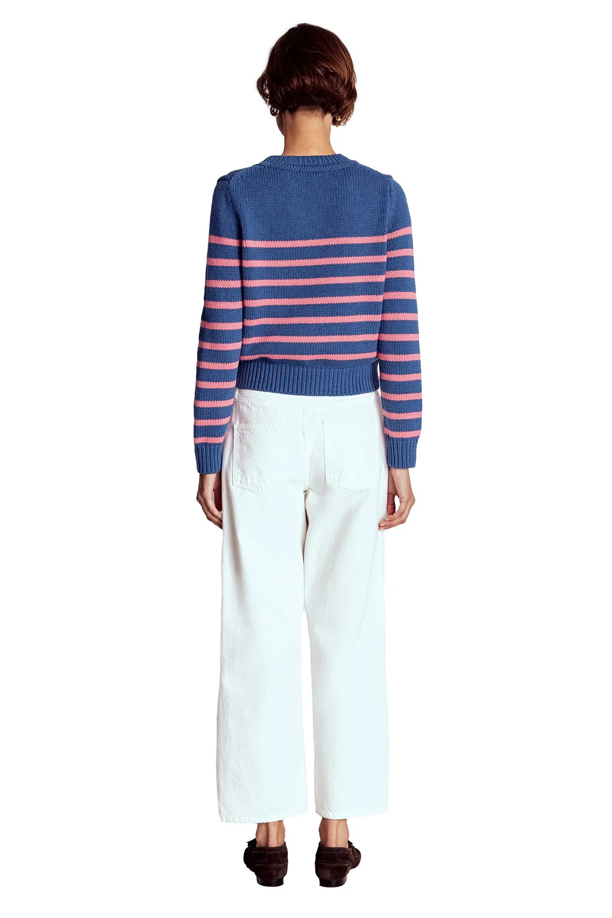 Lucy Chunky Cotton Sweater-Blue, Pink Stripe | Boden (US)