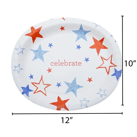 Red/White/Blue Celebrate Stars Oval Disposable Paper Plates, 12" x 10", 8 Count, Patriotic by Way... | Walmart (US)