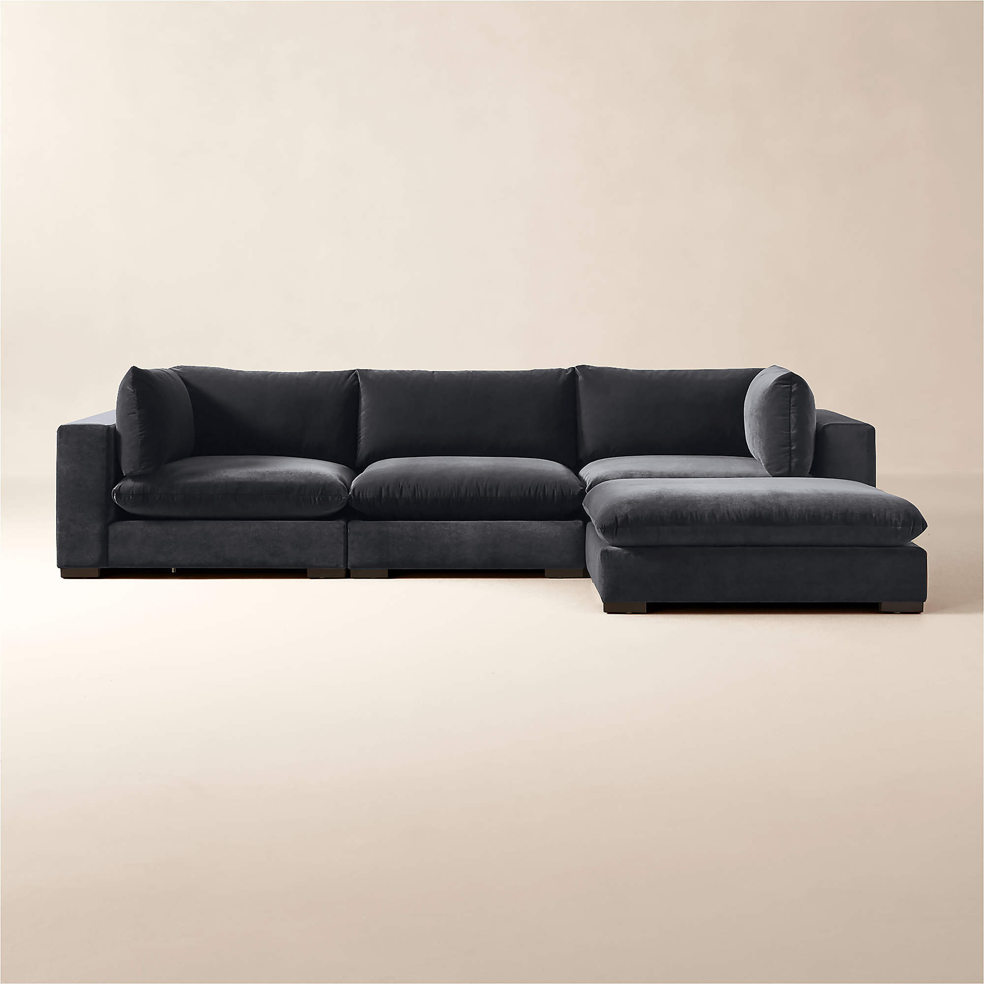 Deseo 4-Piece Modular Charcoal Grey Performance Velvet Sectional Sofa + Reviews | CB2 | CB2