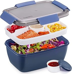 Caperci Large Salad Container Bowl for Lunch - Better Adult Bento Lunch Box 68 oz, 5-Compartment ... | Amazon (US)