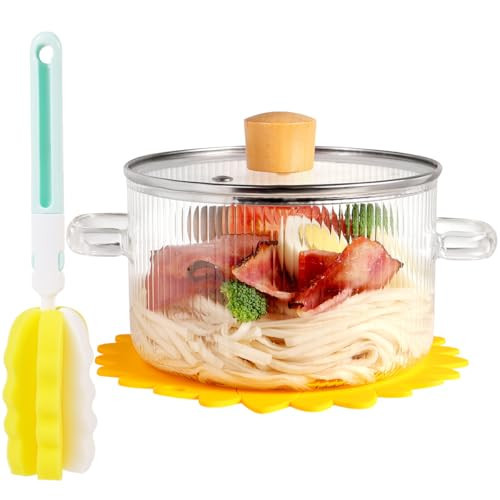 Clear Glass Cooking Pot With Lid And Brush On Stove - 1.5L(51oz) Borosilicate Glass Simmer Pot With Cover - Glass Cookware Stovetop Pot Set For Pasta Noodle, Soup, Milk | Amazon (US)