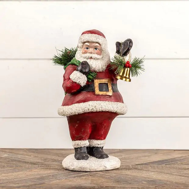 Waving Santa With Bell Tabletop Figure | Antique Farm House