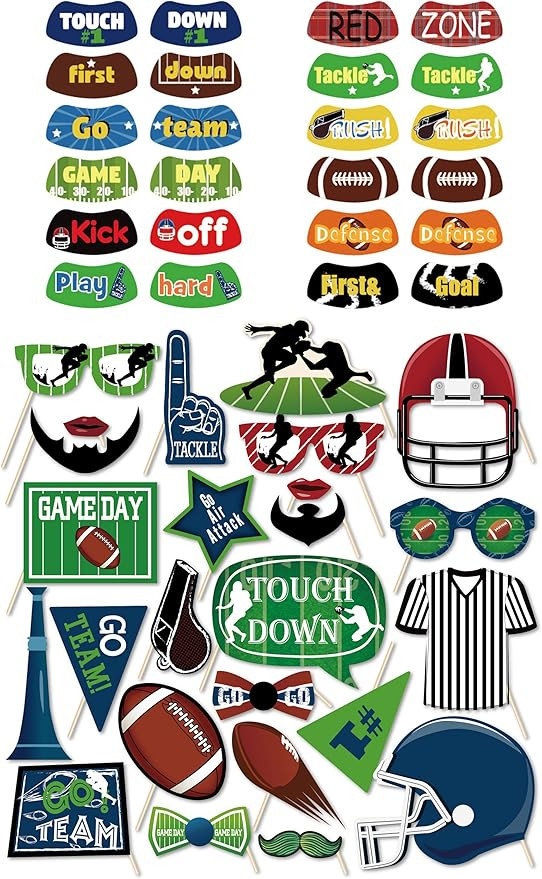PoSeitiks 49PCS Football Photo Booth Props, 24PCS Touch Down Eye Black Stickers, 25PCS Football P... | Amazon (US)