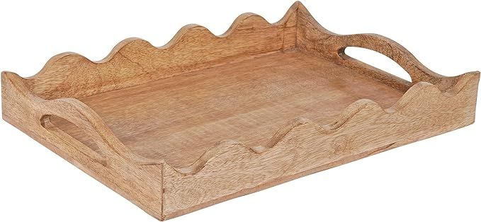 Scallop Coffee Table Tray (Natural Finish) - “Scallop” - Wood Serving Tray w/Handles for Brea... | Amazon (US)