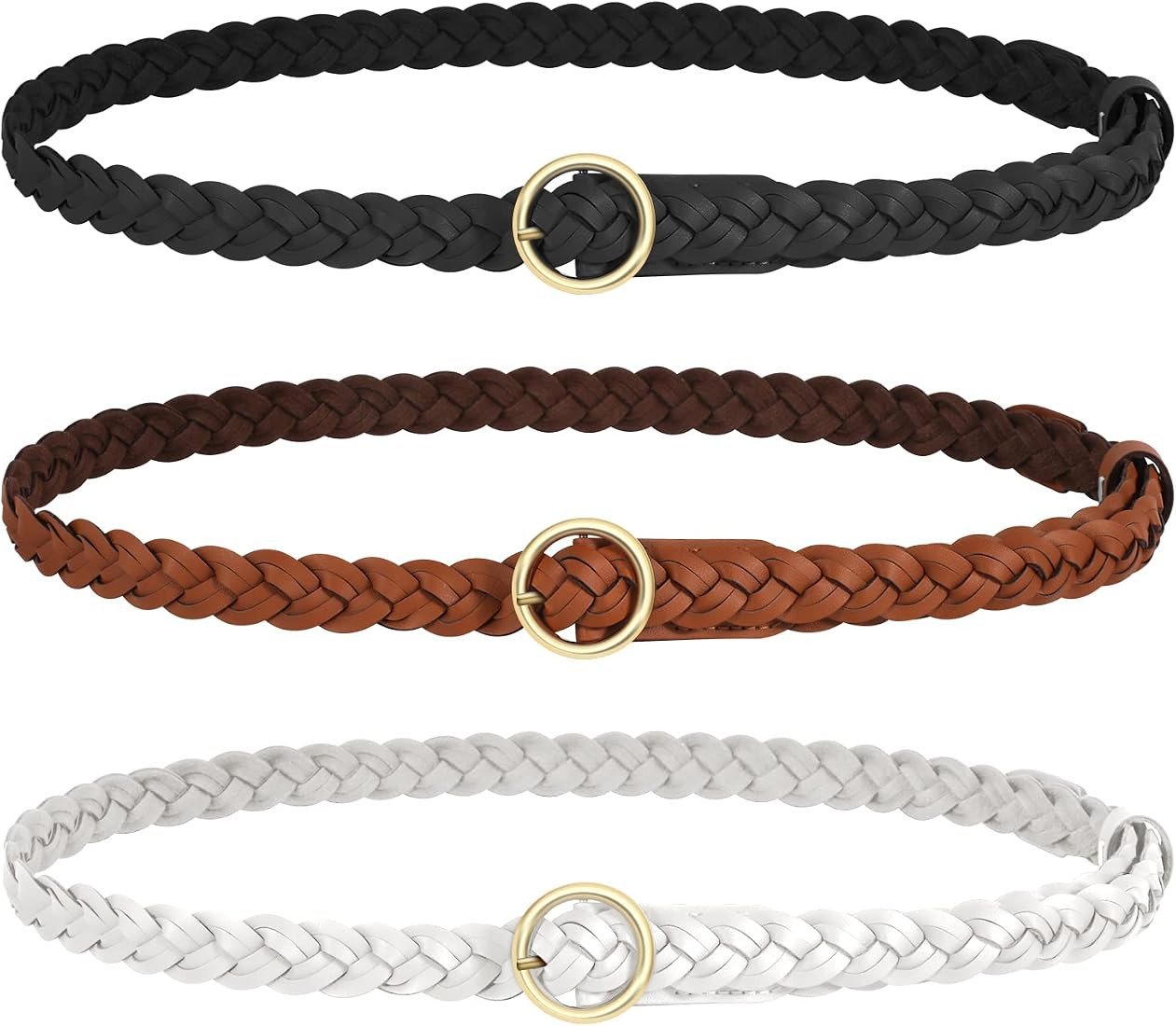 JASGOOD Women’s Braided Leather Belts Skinny Woven Waist Belts for Jeans Pants Dress 3 Pack | Amazon (US)