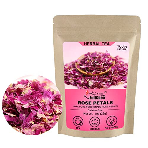 FullChea - Dried Rose Petals - 1oz/29g - Edible Flowers Real Rose Petals - Non-GMO - Caffeine-free - Use in Tea, Baking, Crafting | Amazon (US)