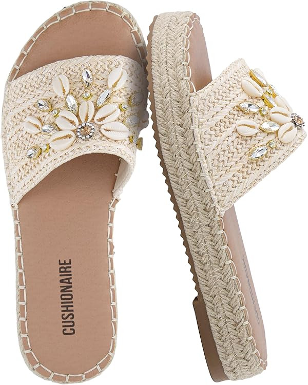 CUSHIONAIRE Playa Espadrille Platform Sandals for Women, Decorative Shell Embellishment and Boho ... | Amazon (US)