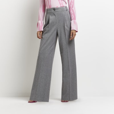 Grey pleated wide leg trousers | River Island (UK & IE)