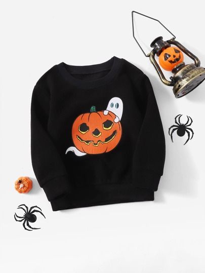 Toddler Boys Halloween Pumpkin And Ghost Print Pullover | SHEIN