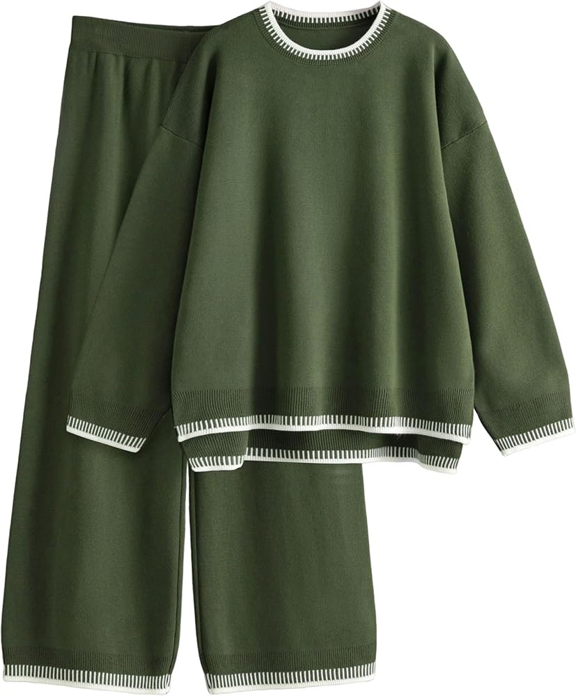 Tanming Women's Sweater Sets 2 Piece Outfits Knitted Pullover Jumper and Wide Leg Pants Tracksuit | Amazon (US)