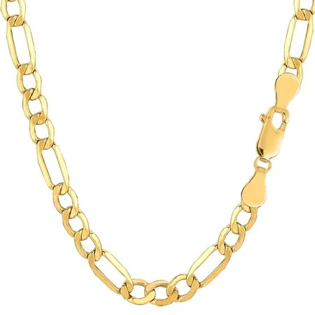 10K Yellow Gold 5.5MM Hollow Figaro Link Necklace Chains 16"" - 26"", Gold Chain for Men & Women, 10 | Walmart (US)