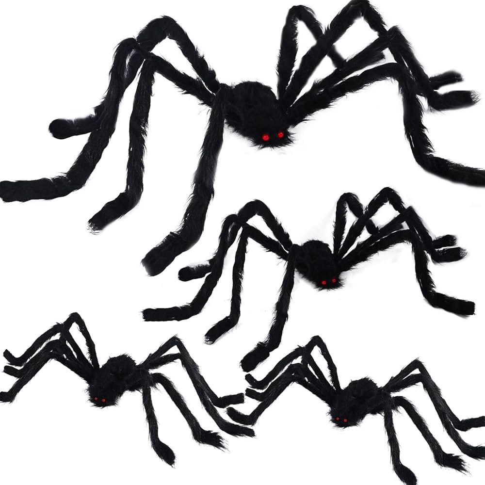 yosager 4Pcs Realistic Giant Spiders Outdoor Halloween Decorations, Huge Hairy Scary Halloween Sp... | Amazon (US)