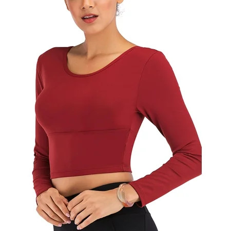 S-XL Womens Crop Tops Long Sleeve Yoga Tops T-shirts Slim Stretch Ladies Fitness Sports Tops Trainin | Walmart (US)