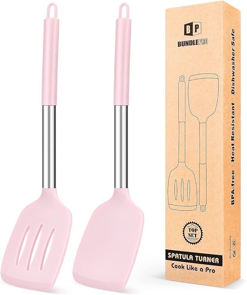 Pack of 2 Silicone Solid Turner,Non Stick Slotted Kitchen Spatulas,High Heat Resistant BPA Free C... | Amazon (US)