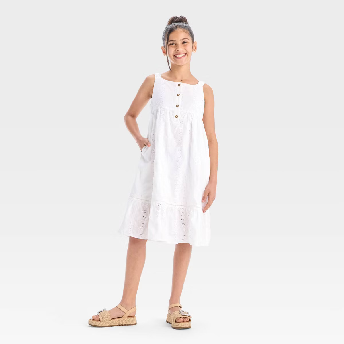 Girls' Sleeveless Woven Eyelet Midi Dress - Cat & Jack™ White | Target