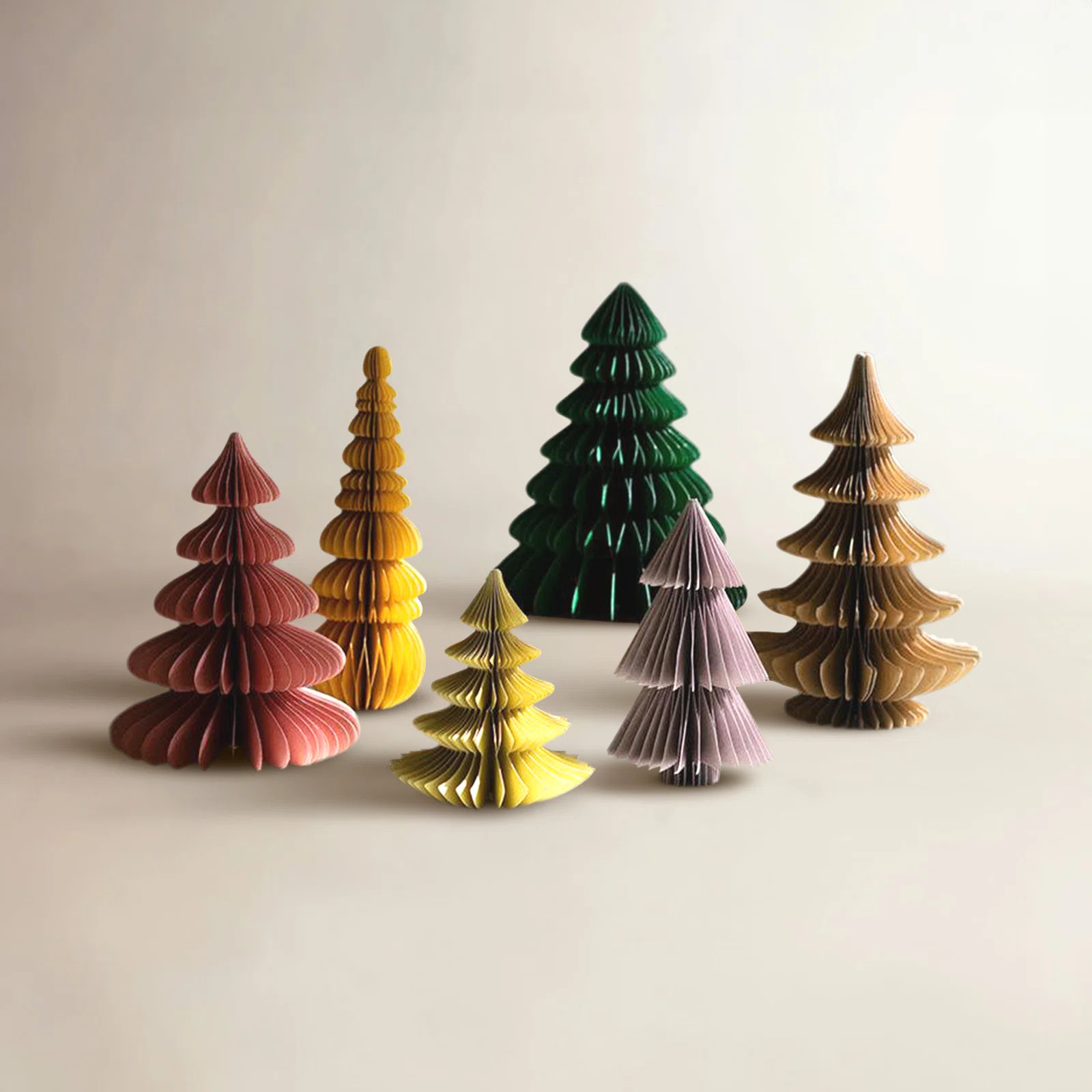 Set of Six Paper Jewel Tone Accordion Christmas Trees - One Each Color | Wayfair North America