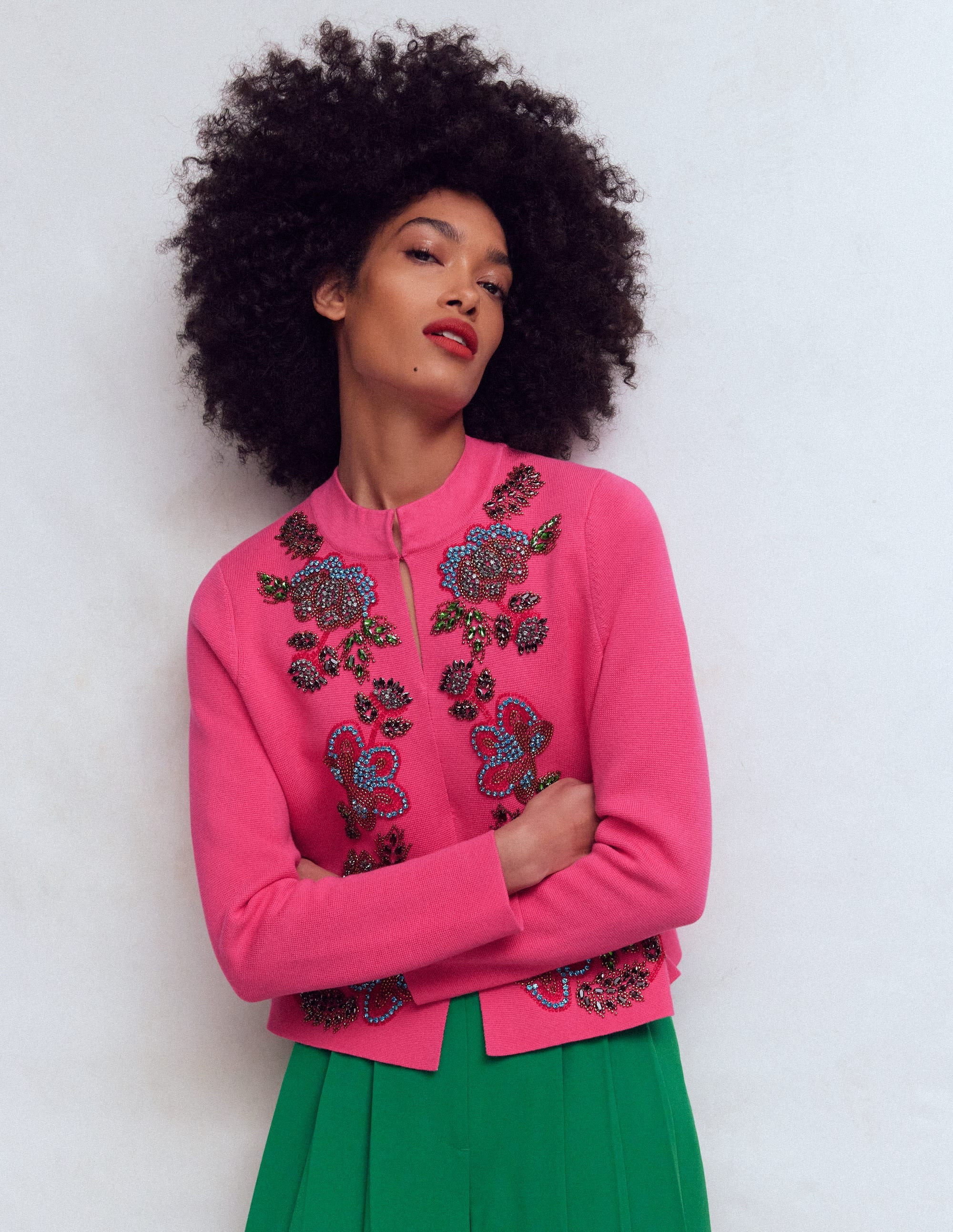 Elena Stand Neck Jacket-Pink Embroidery | Boden (US)