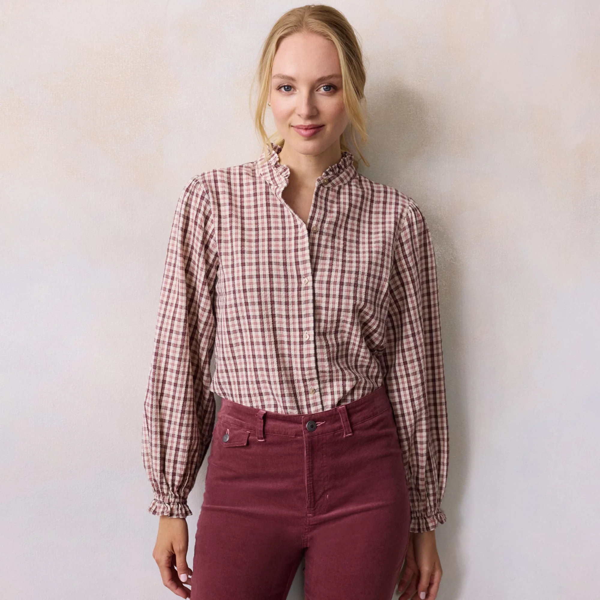 Petite LC Lauren Conrad Long Sleeve Mockneck Blouse, Women's, Size: XXL Petite, Pink Greer Plaid | Kohl's