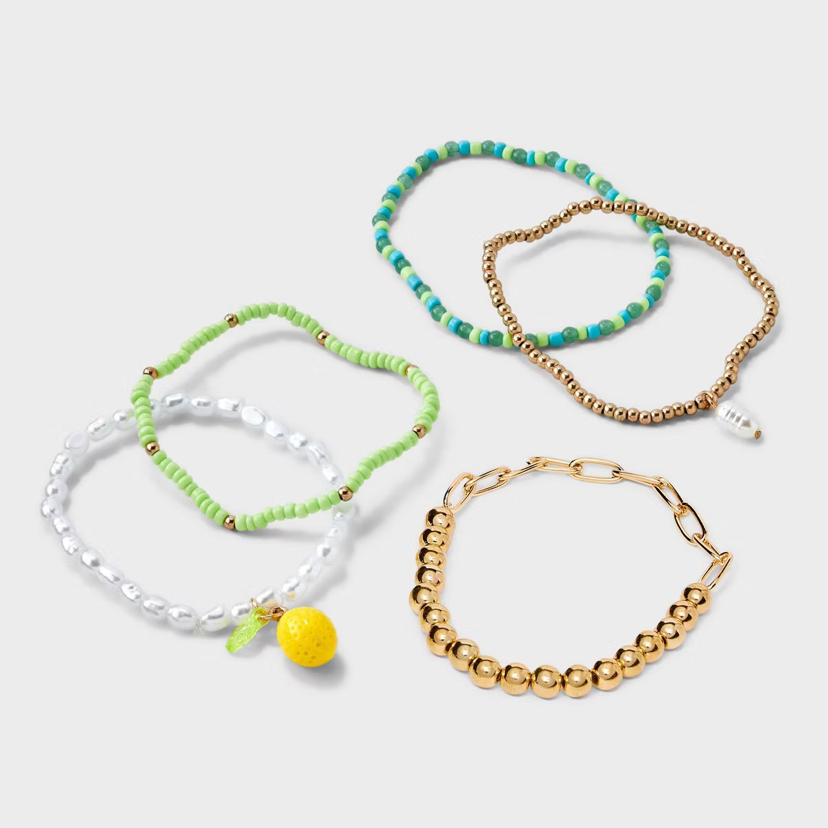 Mixed Lemon Charm and Beaded Bracelet Set 5pc - Wild Fable™: Iron, Glass, Acrylic, Pull-On Clos... | Target