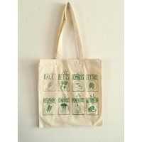 Garden Tote Bag, Market Tote, Kale Screen Printed Cotton Reusable Bag | Etsy (US)