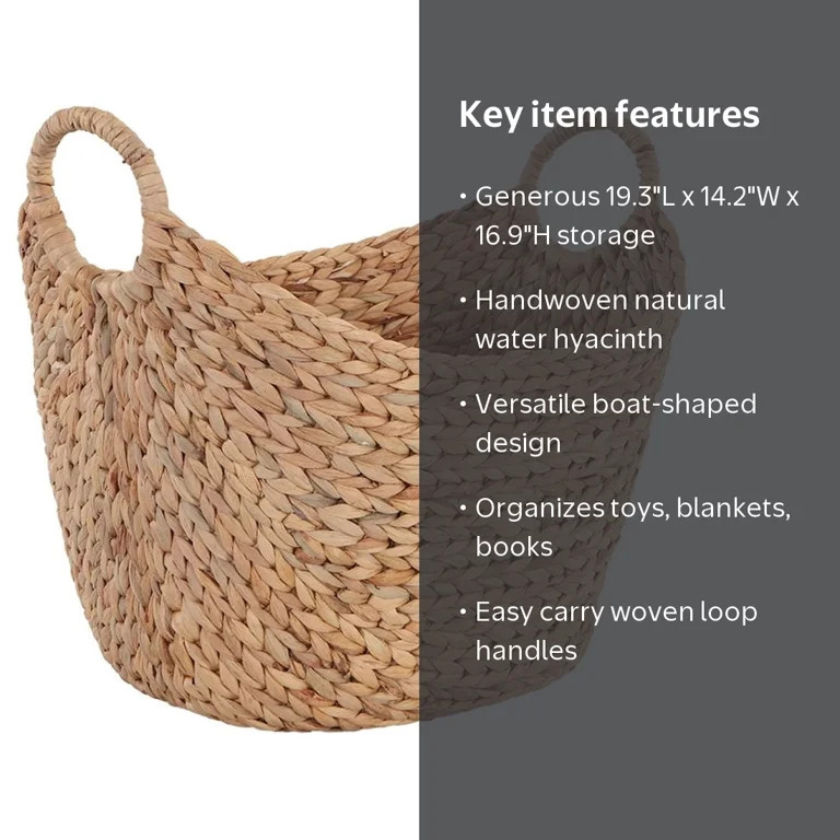 Better Homes & Gardens Extra Large Natural Water Hyacinth Boat Decorative Storage Basket | Walmart (US)