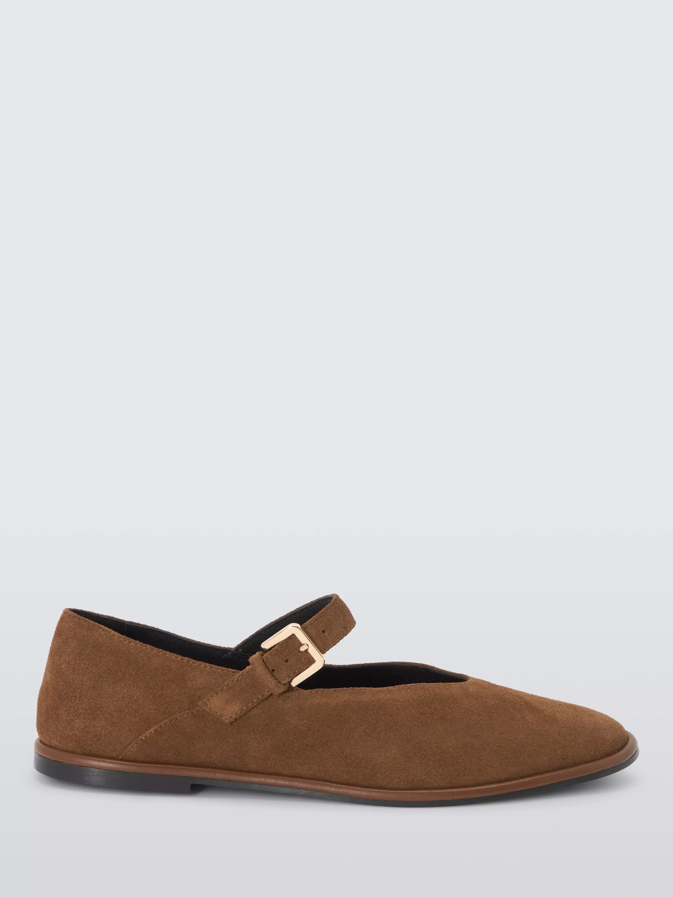 John Lewis Hettie Suede Round Toe High Cut Mary-Jane Ballerina Pumps, Brown | John Lewis (UK)