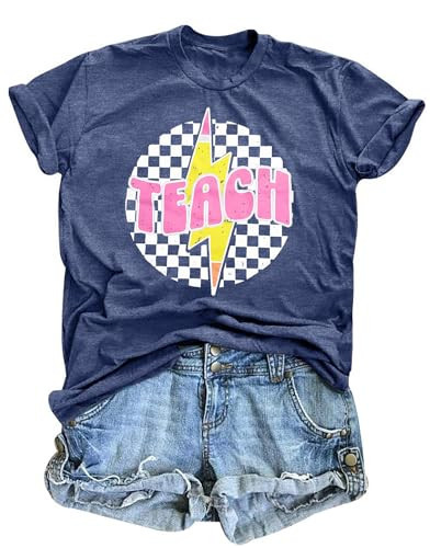 Teacher Shirts for Women Funny Teach Printed Graphic Tshirt Teachers Gift Short Sleeve Tops Tee | Amazon (US)