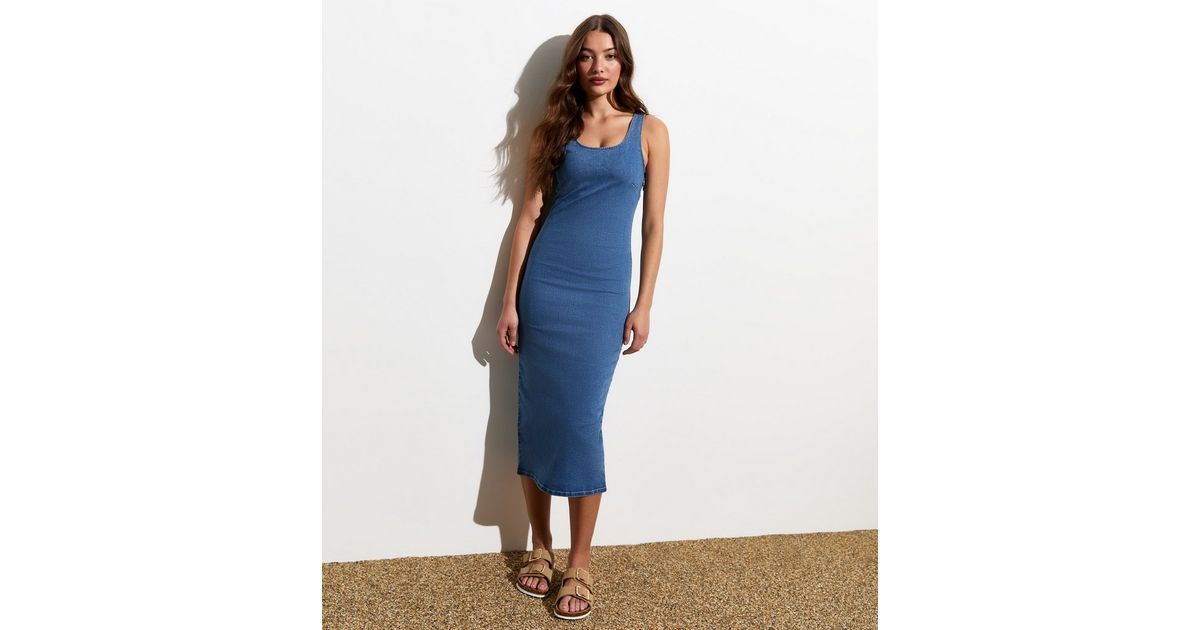 Blue Stretch Denim Bodycon Midi Dress | New Look | New Look (UK)
