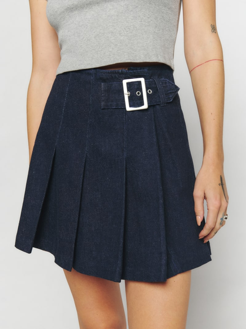 Billie Pleated Denim Mini Skirt | Reformation (Global)