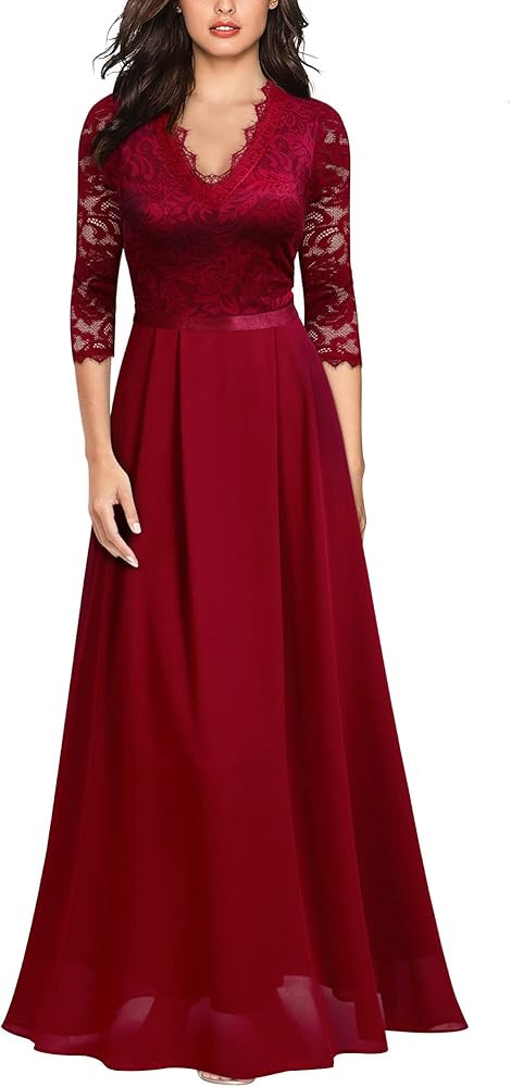 MISSMAY Women's Formal Floral Lace 2/3 Sleeves Long Evening Party Maxi Dress | Amazon (US)