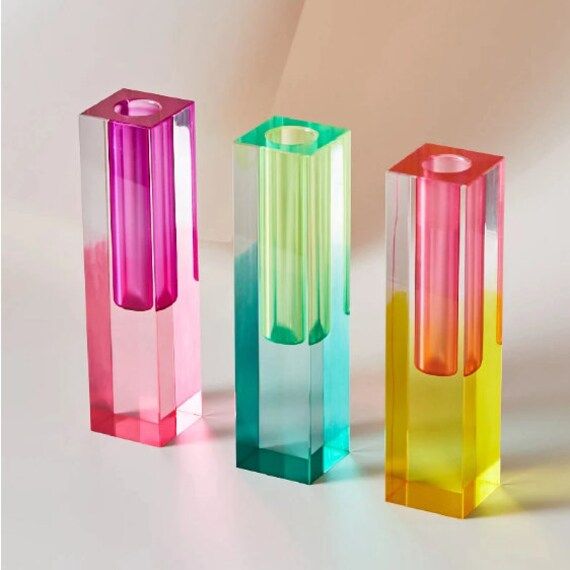 Rainbow Pillar Bud Vase Acrylic Crystal Vasenordic - Etsy | Etsy (US)