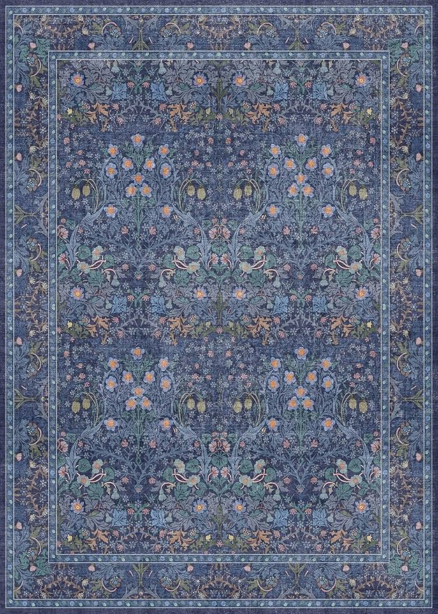 Dark Navy Blue Living Room Rug 5x7 Area Rug - Vintage Floral Forest Washable Mat for Dining Room,... | Amazon (US)