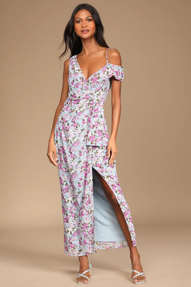 With a Flourish Blue Floral Print Off-the-Shoulder Maxi Dress Easter Dress Mothers Day #LTKwedding | Lulus (US)
