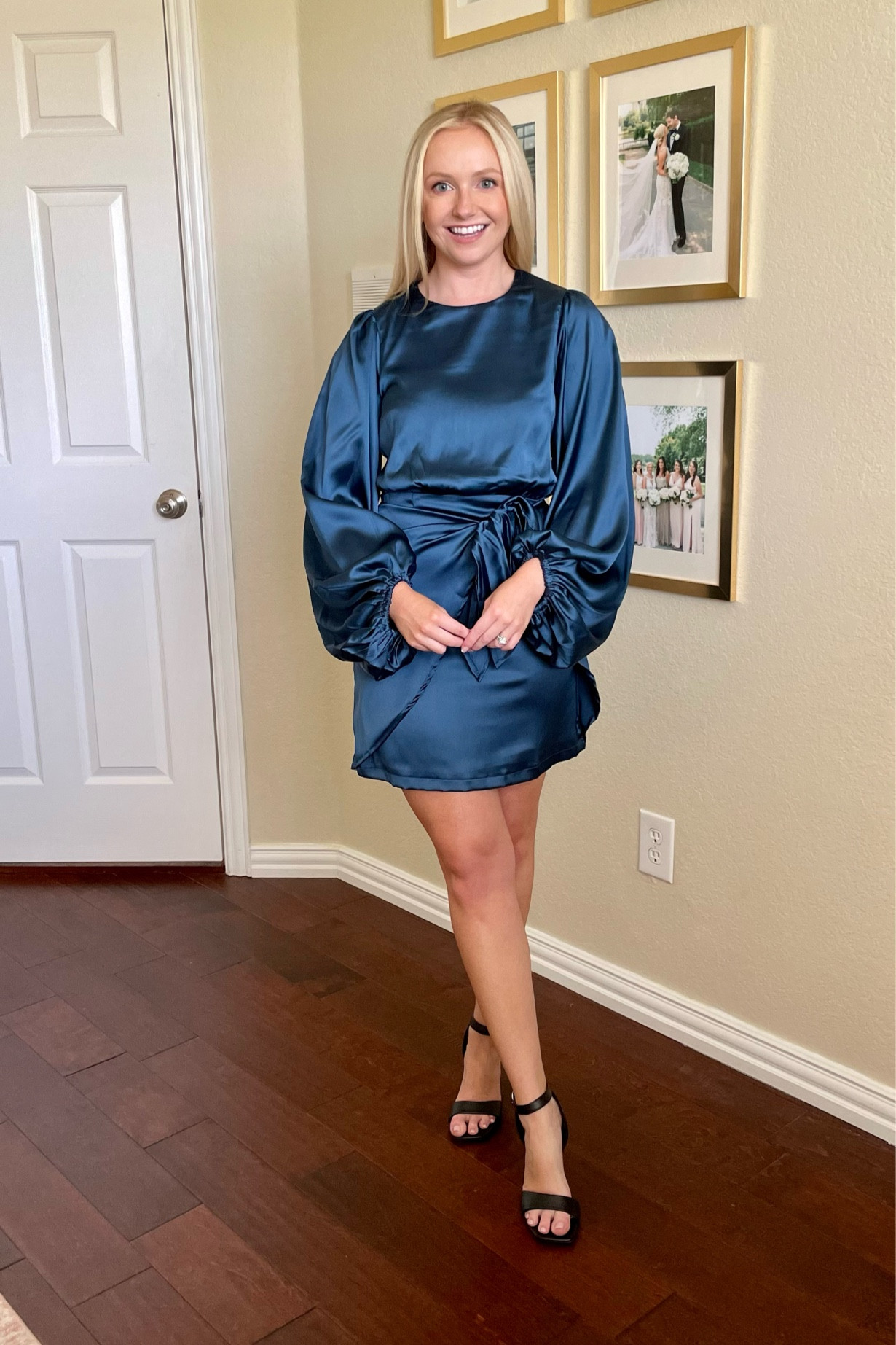 Wearing a 2 | satin dress, blue dress, long sleeve dress, wedding guest dress 

#LTKstyletip #LTKSeasonal #LTKunder100