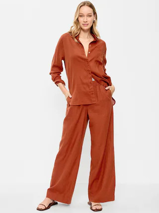 High-Waisted Linen-Blend Super Wide-Leg Pants | Old Navy (US)
