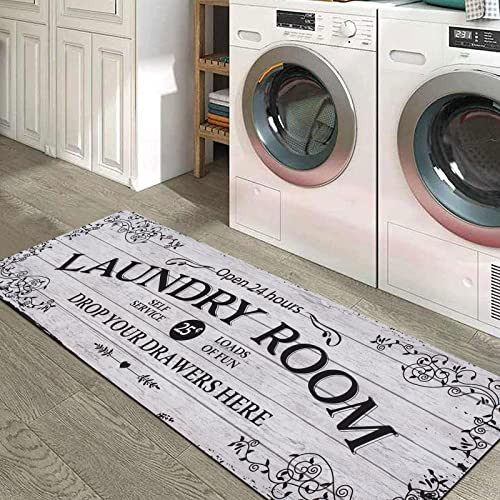 Lahome Remi Farmhouse Laundry Room Rug Runner 20"x59" Laundry Rugs and Mats for Laundry Room Non Slip Washable Floor Carpet Runner Rug for Washroom Mudroom Kitchen Bathroom Hallway Decor, Grey | Amazon (US)