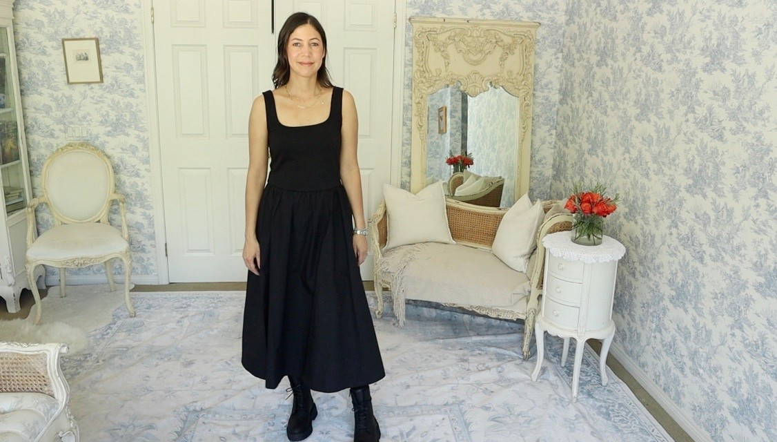 Today I’m wearing the Cotton Mixed Media Tank Dress from Quince, and I have to say this piece is a true wardrobe staple. It’s beautifully simple, yet undeniably elegant... just how I like it.

Because it’s sleeveless, it offers endless opportunities for layering. This fall and winter, I’m looking forward to styling it with cozy knits, crisp button-downs, and even a chic lace tee. The structure of the bodice paired with the soft, flowing skirt makes it incredibly flattering and versatile.

For this look, I’ve paired it with my Hipstik tights (they're so comfortable and stay in place!) and my Thursday Boots ‘Quest’ for a slightly edgier feel... perfect for crisp autumn days.

A dress like this brings the ten-item wardrobe to life. With just a few intentional pairings, it can transition seamlessly from casual afternoons to more refined outings.
Would you layer over or under this dress for fall? Let me know how you'd wear it 🍁

#TenItemWardrobe #OutfitOfTheDay #FallStyle #LTKFallFashion #Quince

#LTKStyleTip #LTKHalloween #LTKSeasonal