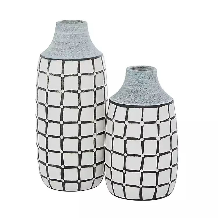 White and Black Line Ceramic Vases, Set of 2 | Kirkland's Home