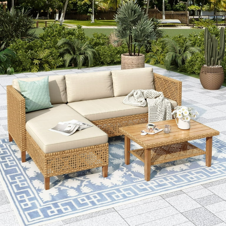 Sophia & William 4-Seat Wicker Patio Furniture Sets Boho Style Outdoor Conversation Sofa Set, Bei... | Walmart (US)